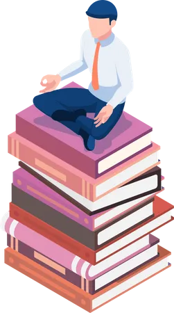 Businessman doing meditation while getting education  Illustration