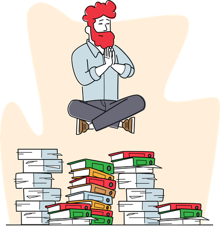 Businessman doing meditation while workload Illustration
