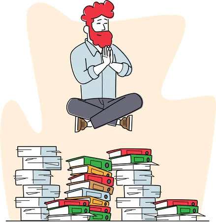 Businessman doing meditation while workload Illustration