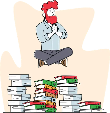 Businessman doing meditation while workload  Illustration