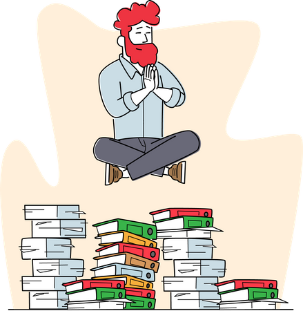 Businessman doing meditation while workload  イラスト