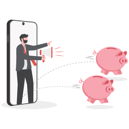 Businessman doing mobile advertising  Illustration