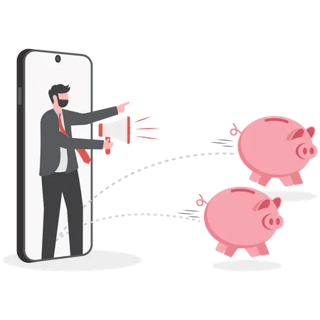 Businessman doing mobile advertising  Illustration