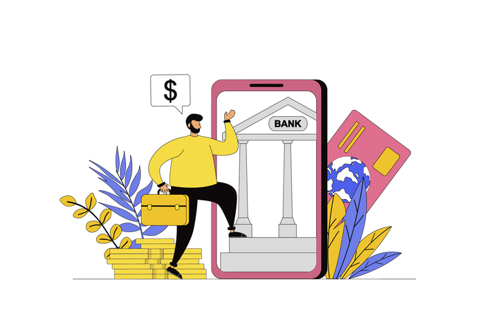 Businessman doing mobile banking  Illustration