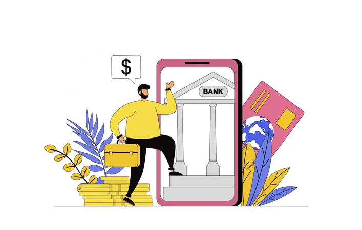 Businessman doing mobile banking  Illustration