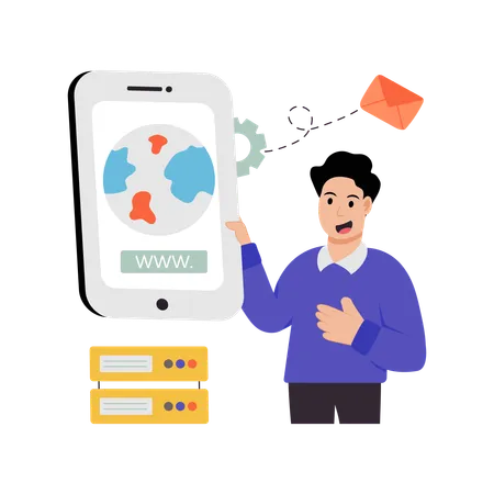 Businessman doing Mobile Hosting  Illustration