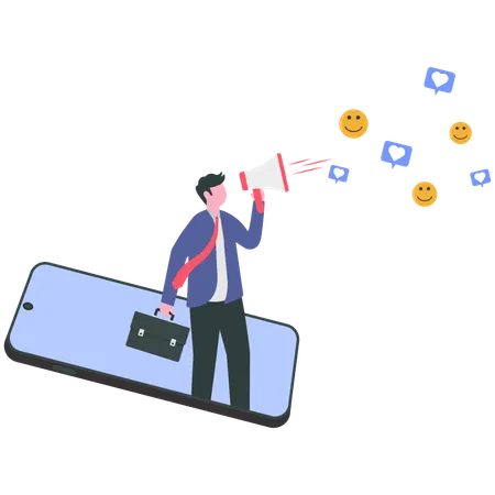 Businessman doing mobile marketing  Illustration