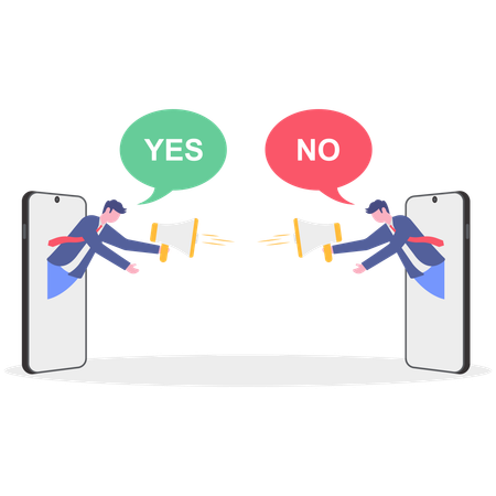 Businessman doing mobile marketing while conflict for marketing  Illustration