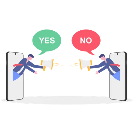 Businessman doing mobile marketing while conflict for marketing  Illustration