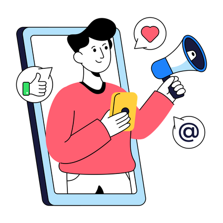 Businessman doing Mobile Media Marketing  Illustration