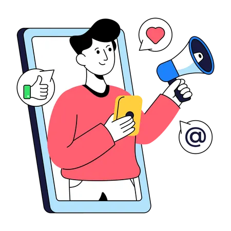 Businessman doing Mobile Media Marketing  Illustration