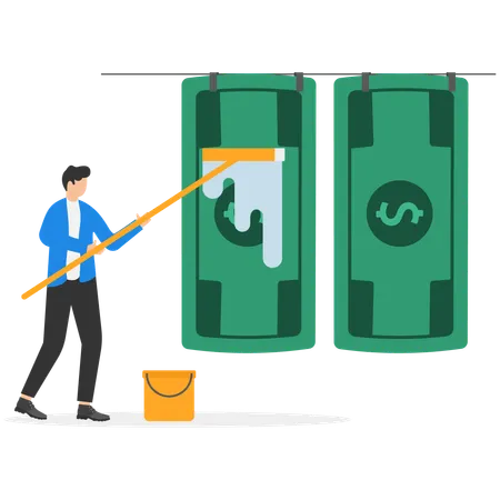 Businessman doing money laundering  Illustration