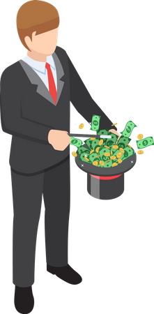 Businessman doing money magic  Illustration