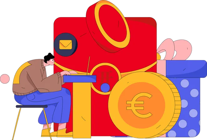 Businessman doing money online investments  Illustration