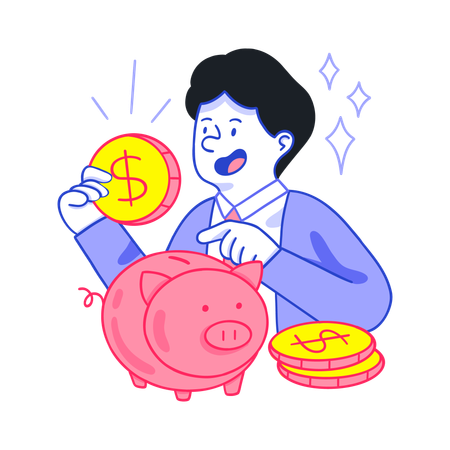 Businessman doing Money Savings in piggy bank  Illustration