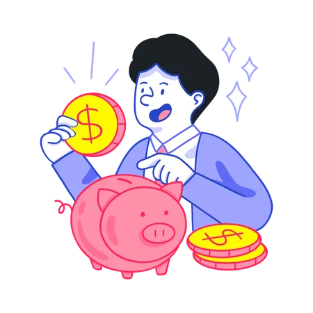 Businessman doing Money Savings in piggy bank  Illustration