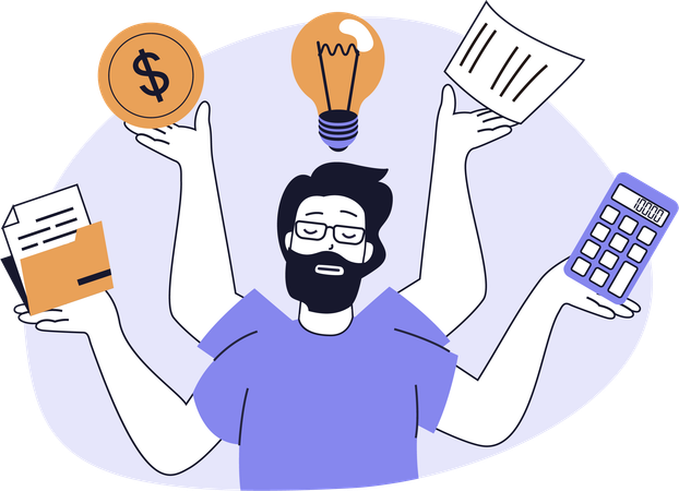 Businessman doing multi tasking job  Illustration