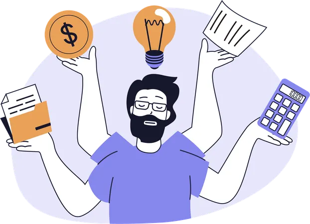 Businessman doing multi tasking job  Illustration