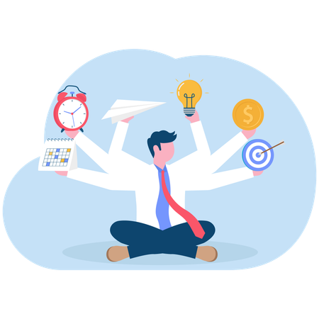 Businessman doing multi tasking jobs  Illustration