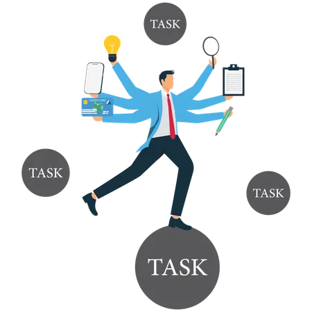 Businessman doing multiple work  Illustration
