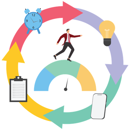 Businessman doing multiple work while having high working efficiency  Illustration