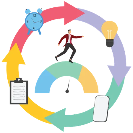 Businessman doing multiple work while having high working efficiency  Illustration