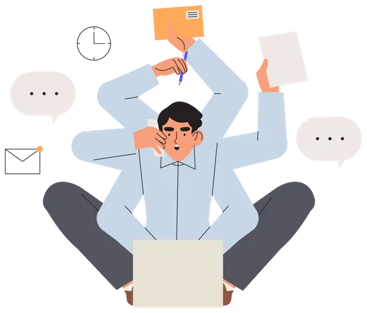 Businessman doing multitasking  Illustration