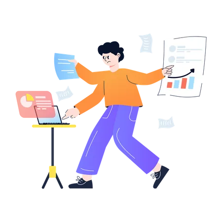 Businessman doing Multitasking  Illustration