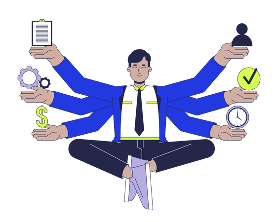 Businessman Doing Multitasking in management  Illustration