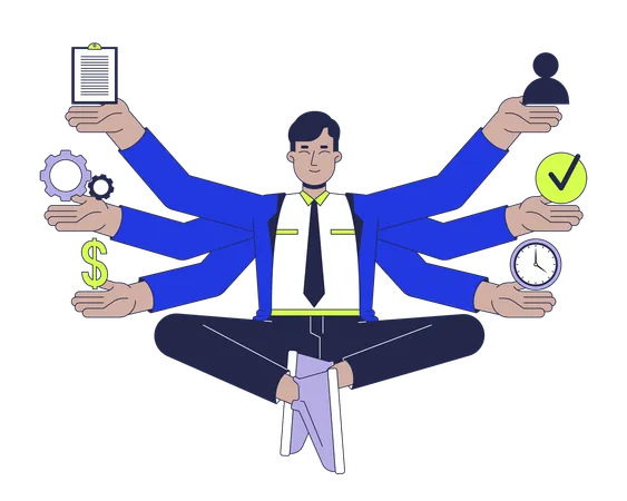 Businessman Doing Multitasking in management  Illustration