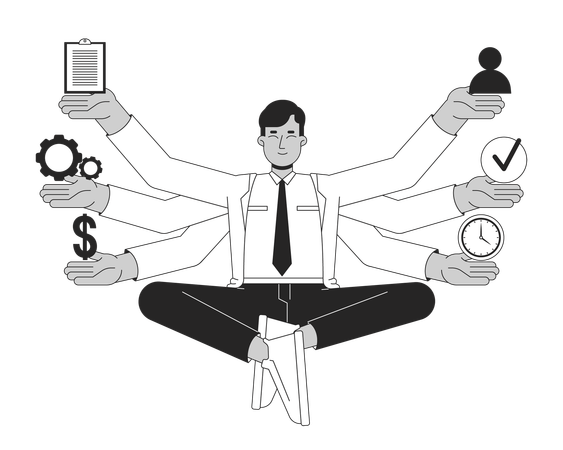 Businessman Doing Multitasking in management  Illustration