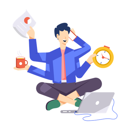 Businessman doing Multitasking work  Illustration