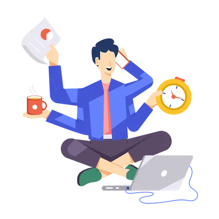 Businessman doing Multitasking work  Illustration