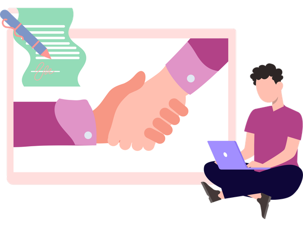 Businessman doing online agreement  Illustration