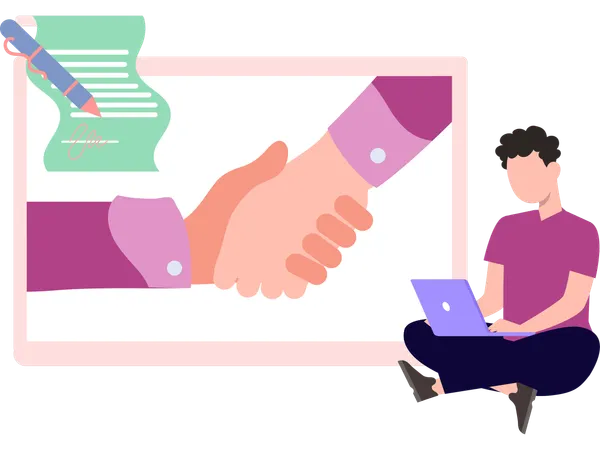 Businessman doing online agreement  Illustration