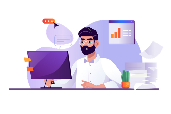 Businessman doing online analysis  Illustration