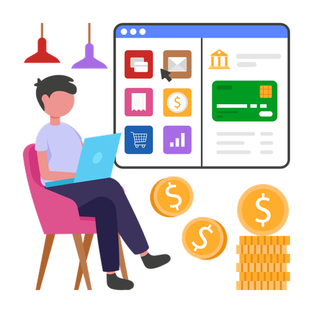 Businessman doing Online Banking  Illustration