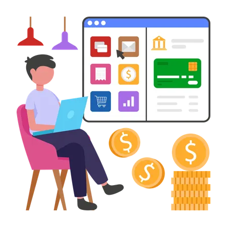 Businessman doing Online Banking  Illustration