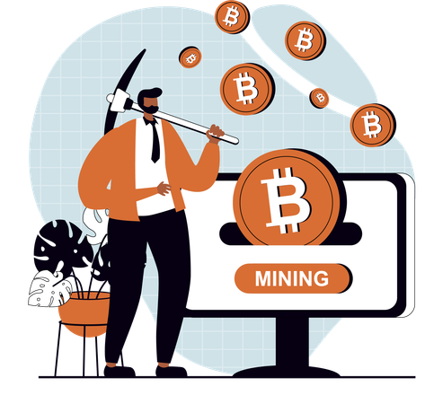 Businessman doing online bitcoin mining  Illustration