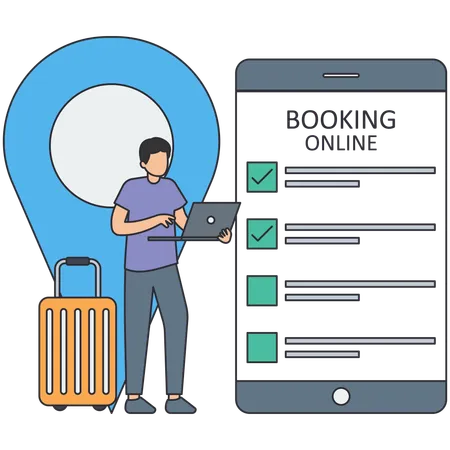 Businessman doing online booking  Illustration