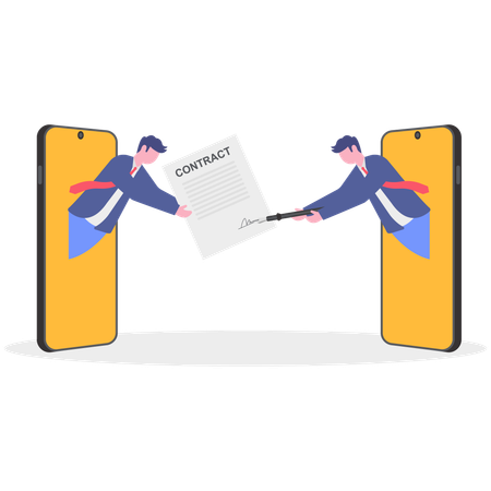 Businessman doing online business contract  Illustration