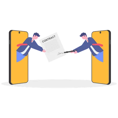 Businessman doing online business contract  Illustration