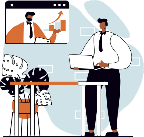 Businessman doing online business meeting  Illustration