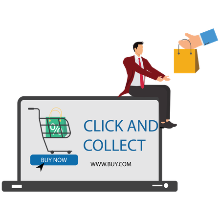 Businessman doing online Click and Collect Shopping  Illustration