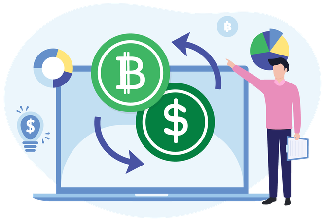 Businessman doing online Crypto Currency Exchange  Illustration