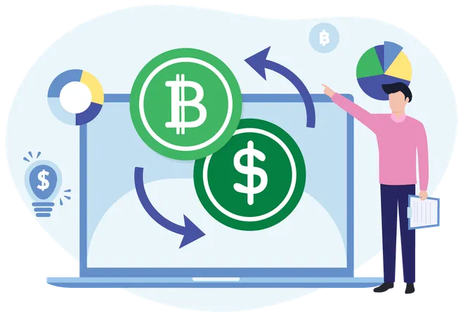 Businessman doing online Crypto Currency Exchange  Illustration