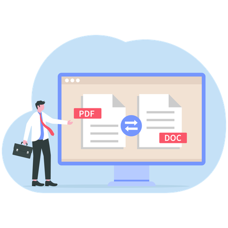 Businessman doing online file conversion  Illustration