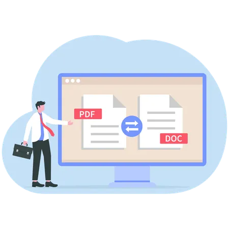Businessman doing online file conversion  Illustration