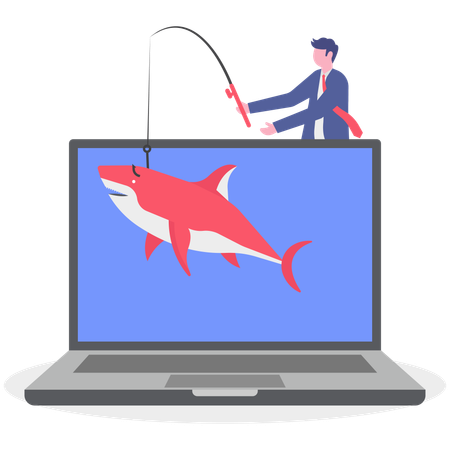 Businessman doing online fishing  Illustration