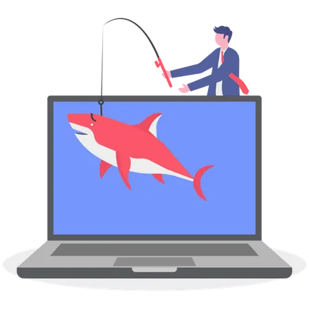 Businessman doing online fishing  Illustration